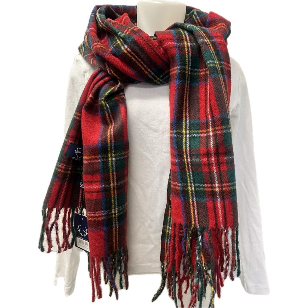 NWT Heritage Stag Stewart Royal Modern Tartan  Winter Scarf Fringe Accent